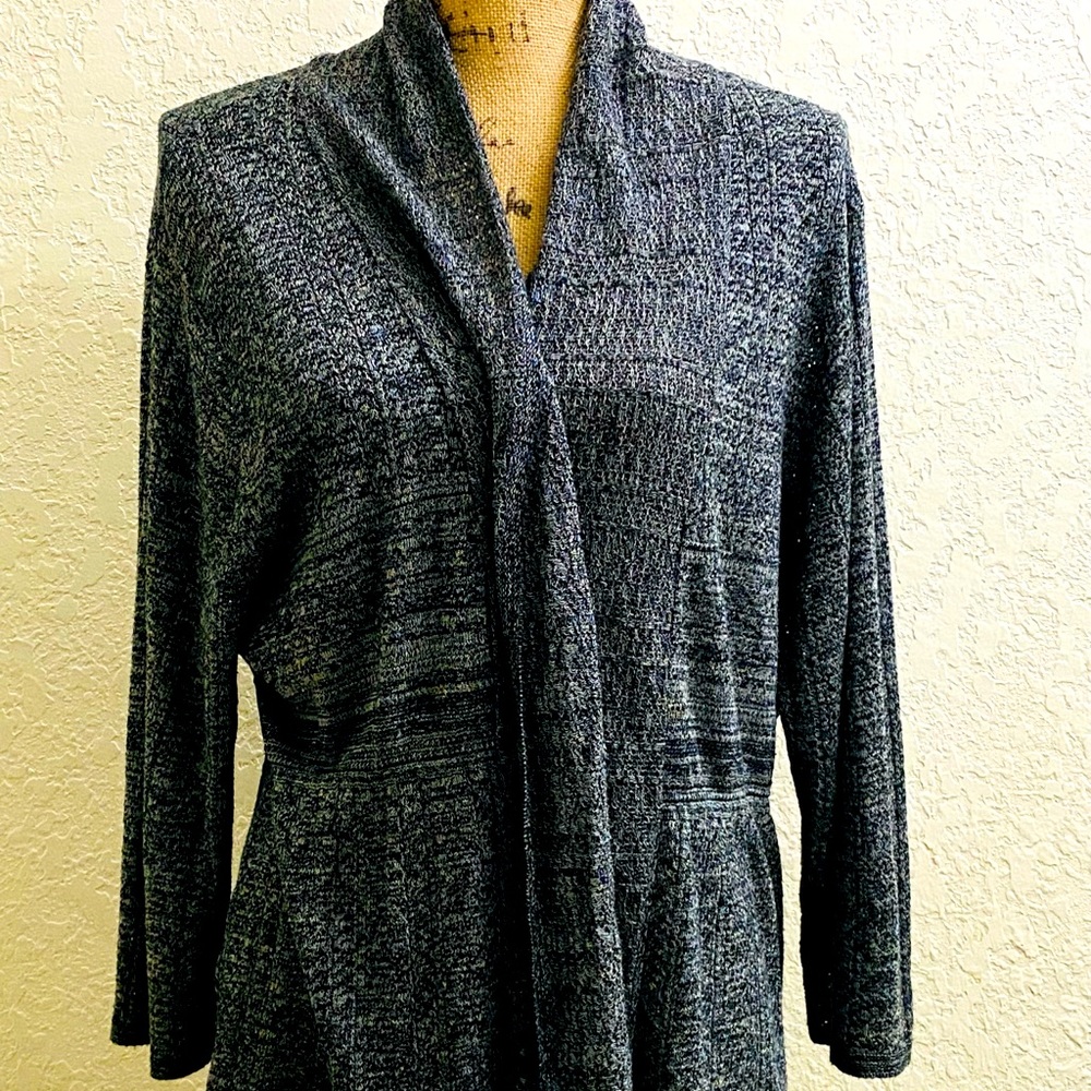 Elementz Open Cardigan Sweater Black and White Knit 3/4 Sleeves Womens Size 3XL
